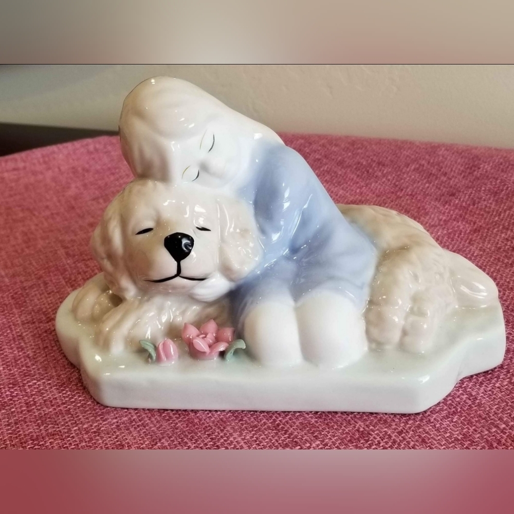 Kalique 2000 Fine Porcelain Dog and Girl